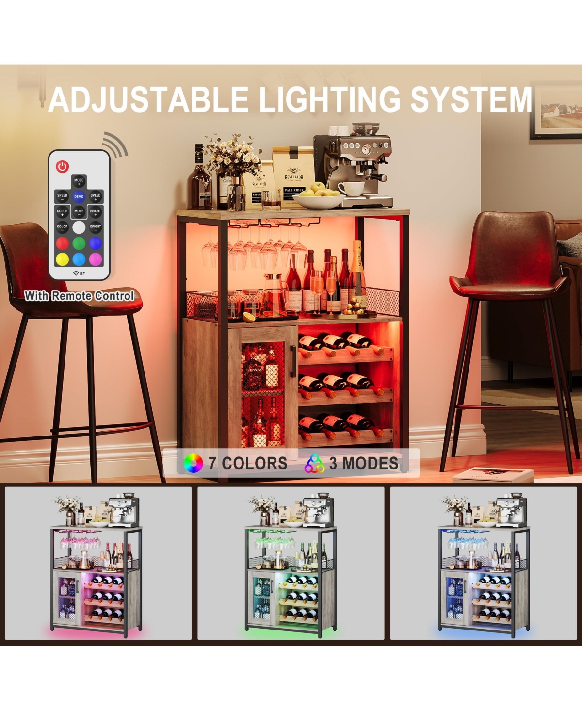 gaomon Wine Bar Rack Cabinet, Adjustable Shelves Coffee Bar Cabinet with Mesh Door and Baffle Design