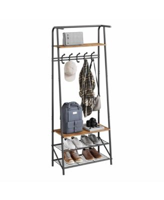 Hall Tree with 5 Hooks, 4-In-1 Entryway Coat Rack and Shoe Storage Bench