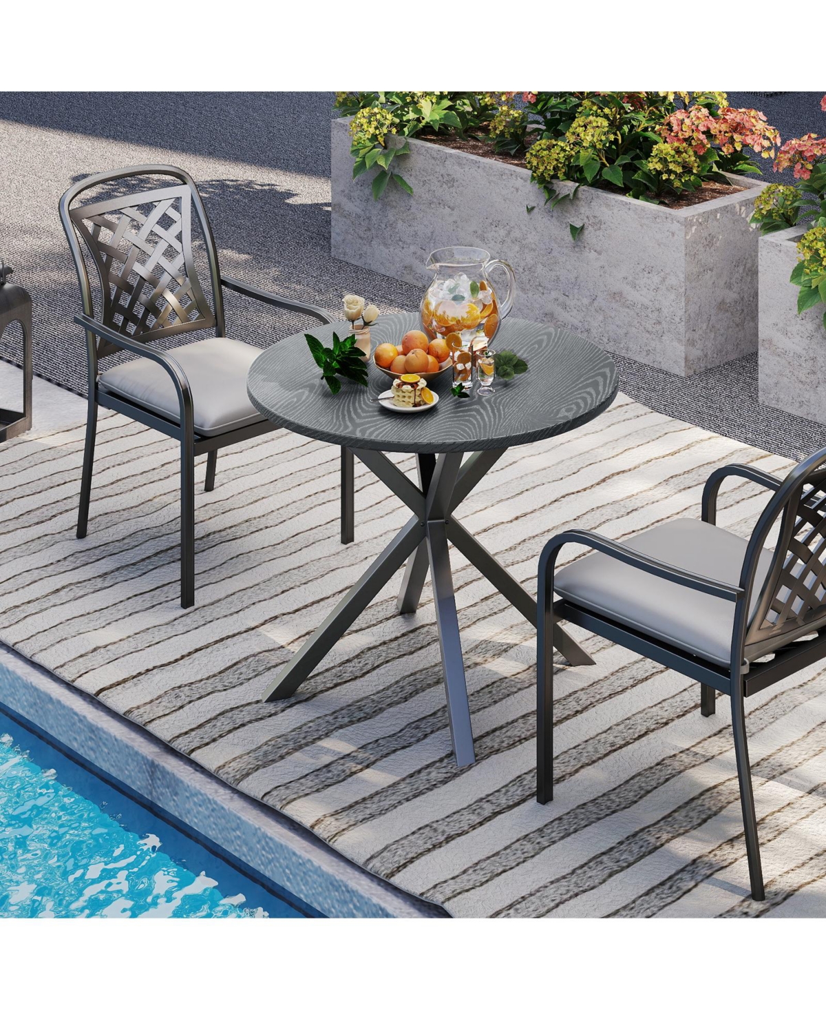 Gymax 34 Inch Round Patio Bistro Table w/ Wood-Like Top & X-Shaped Legsfor Outside