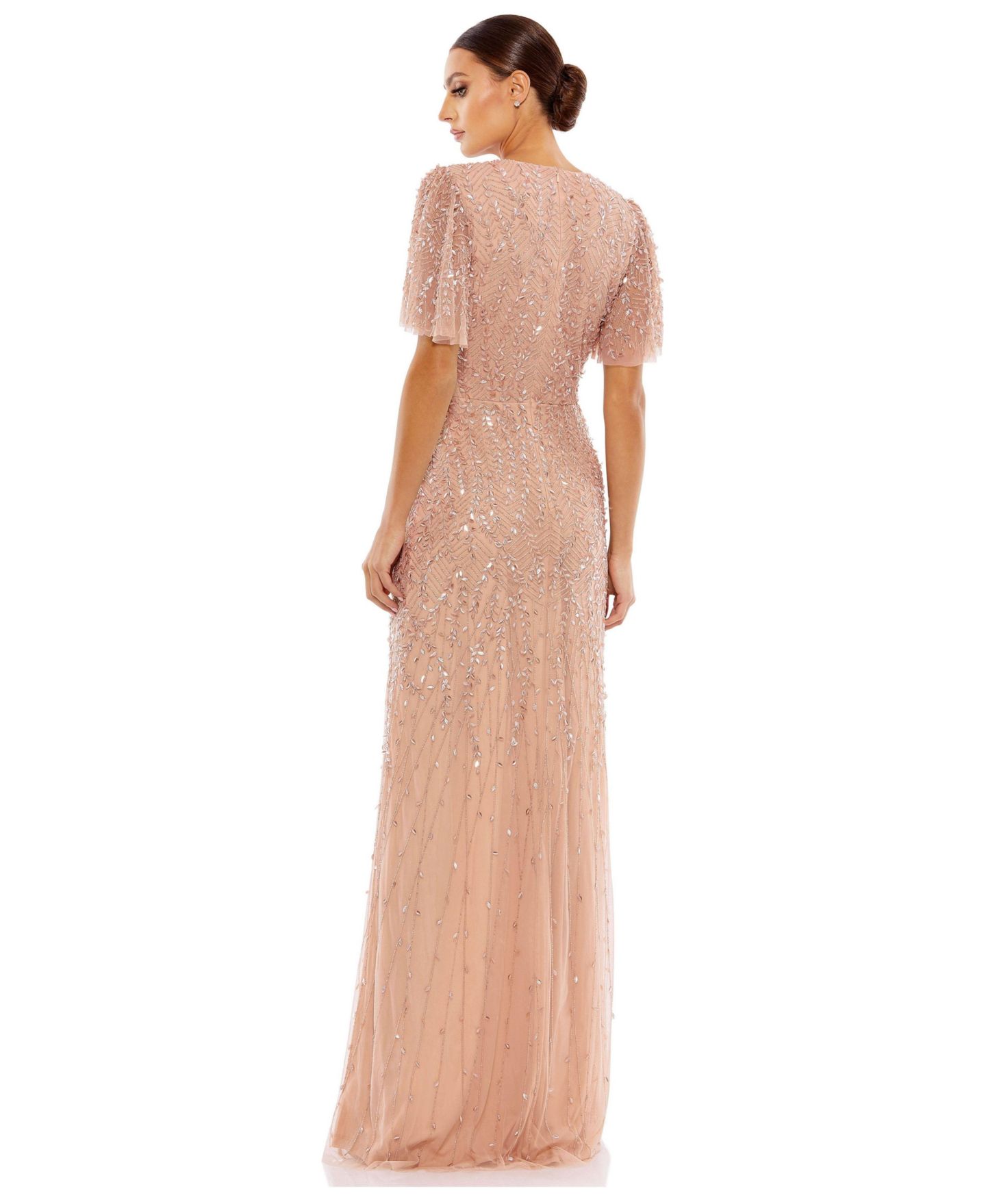 Женское платье Mac Duggal Petite Embellished Flutter Sleeve Evening Gown, цвет: Телесный — фото 2