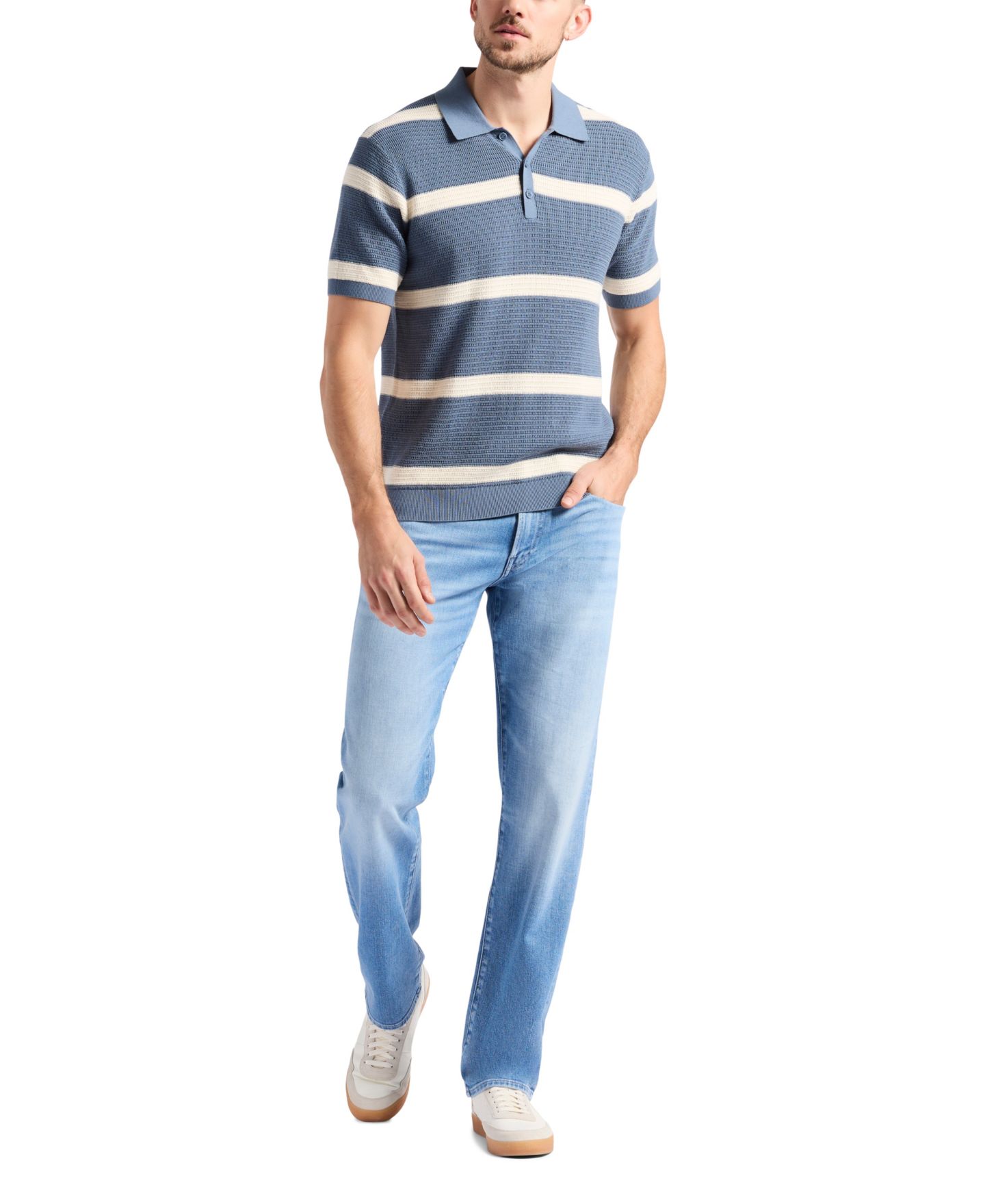 Мужской свитер Buffalo David Bitton Winder Textured Striped Polo Sweater, цвет: Стальной синий — фото 2