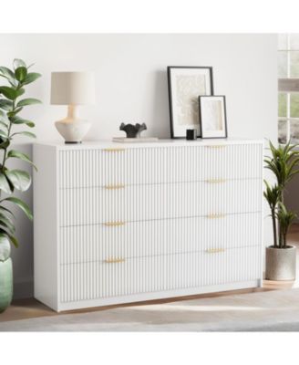 8 Drawer Fluted Dresser for Bedroom with Metal Handle, Fluted Wood TV Stand, Modern Large Dresser for Closet, Living Room and Entryway