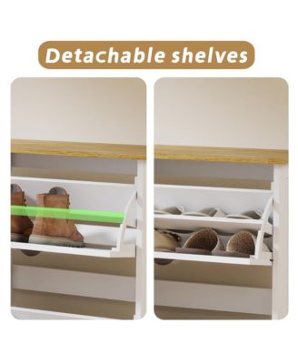 Shoe Storage Cabinet - Freestanding Shoe Organizer with 2 Drawers, 4 Flip Drawers and Adjustable Shelf for Entryway, Foyer