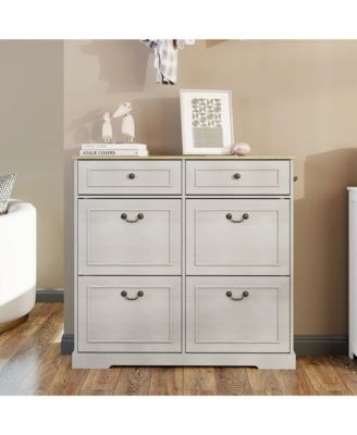 Shoe Storage Cabinet - Freestanding Shoe Organizer with 2 Drawers, 4 Flip Drawers and Adjustable Shelf for Entryway, Foyer