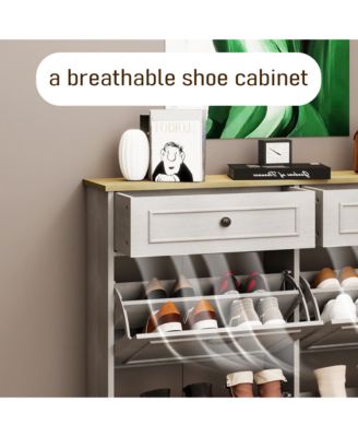 Shoe Storage Cabinet - Freestanding Shoe Organizer with 2 Drawers, 4 Flip Drawers and Adjustable Shelf for Entryway, Foyer