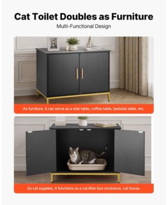 27.6" Hidden Litter Box Cabinet with Metal Legs & Handle - Modern Cat Washroom End Table for Bedroom