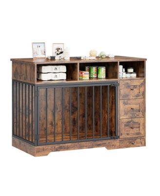 47.8 Inch Dog Crate Furniture Kennel with Doors Wooden Pet House with Drawers and Storage Cabinet