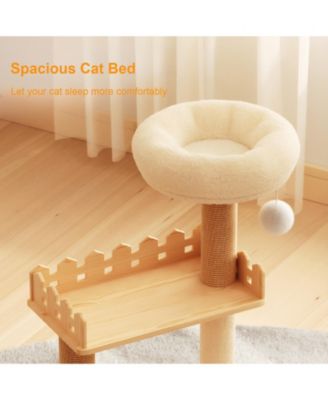 39.3" Modern Wood Cat Tree Tower with Scratching Posts, Perch, Hammock & Toys for All Cats