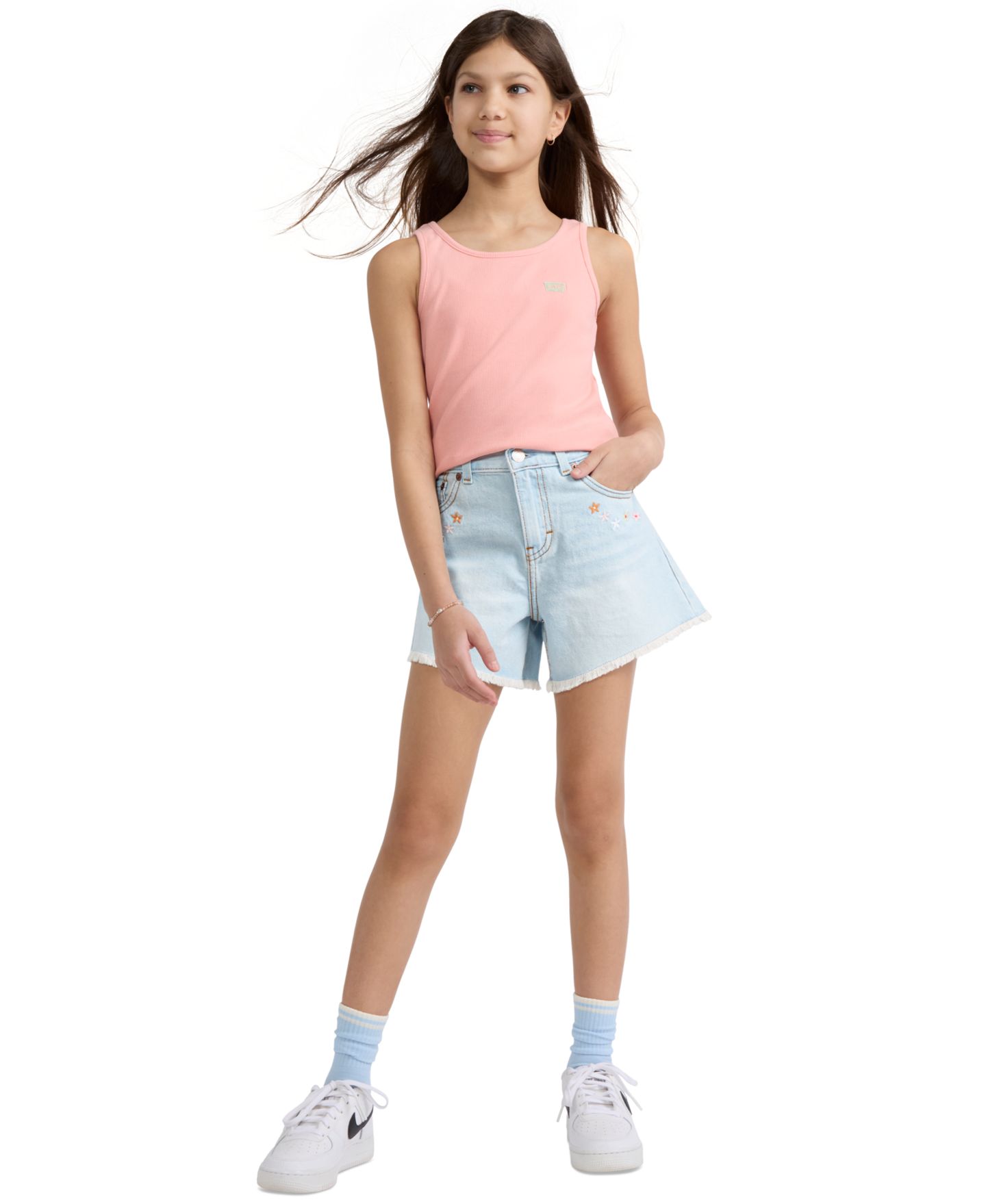 Шорты Levi's Crochet Applique A-Line Shorts для девочек, цвет: Светлая варка джинсовый — фото 3