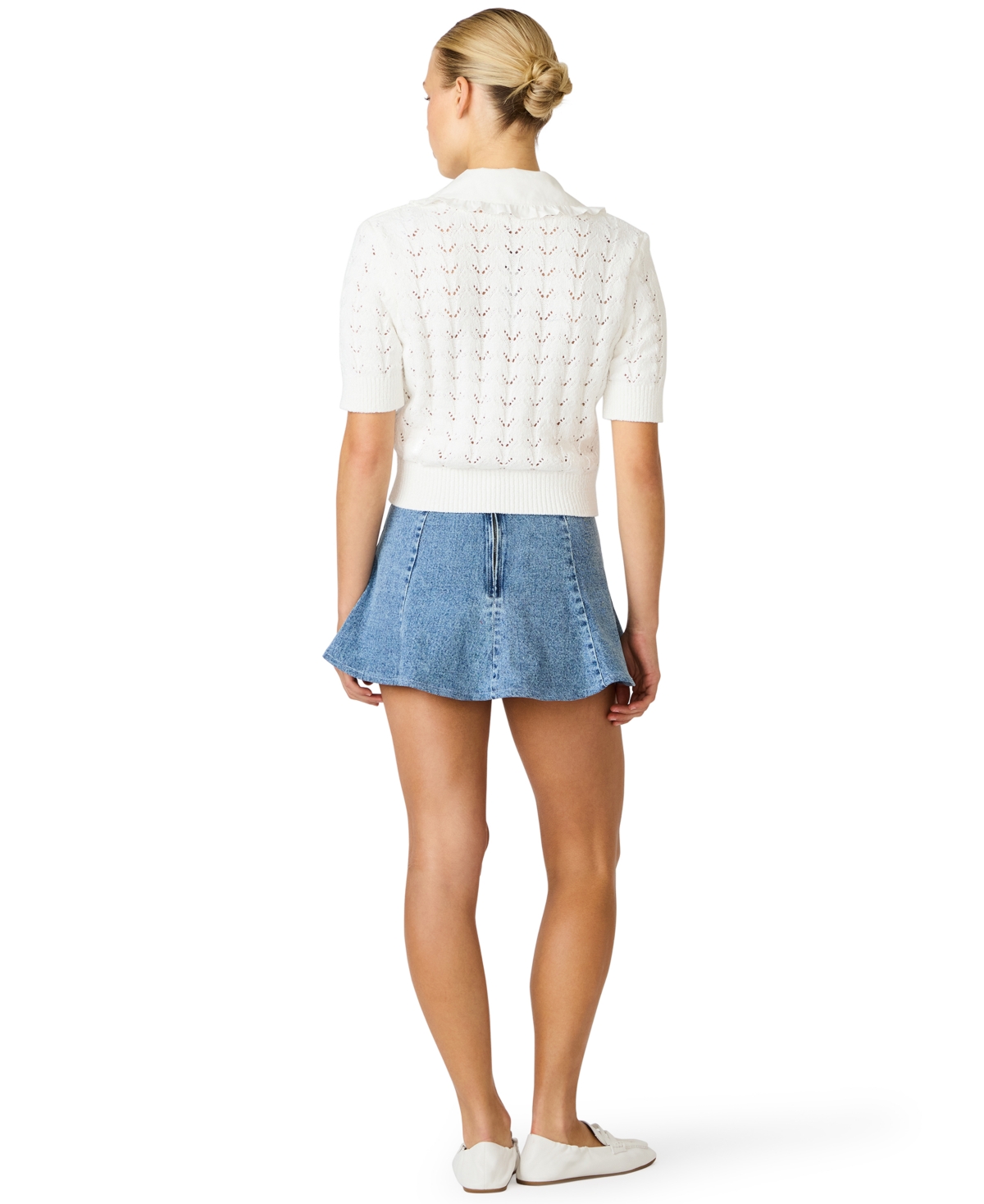 Steve Madden Women's Pointelle Ruffle Collared Cardigan