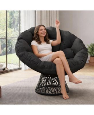 Papasan Chair Ergonomic Wicker Papasan Chair with Extra-Thick Soft Fabric Cushion, Heavy-Duty Steel Frame, 360° Swivel Base for Living Room
