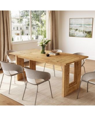Solid Wood Dining Table for 6 People Rectangle Kitchen Table, Large Farmhouse Dinner Table for Dining Room, Living Room