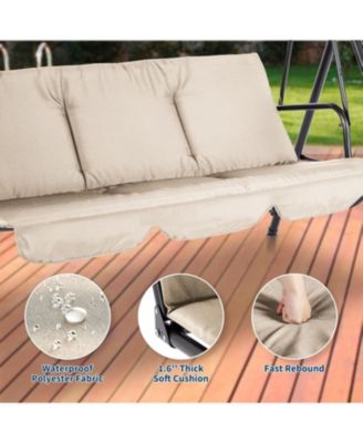 3-Seat Patio Swing Chair with Adjustable Canopy and Thick Waterproof Cushions, Outdoor Steel Frame Porch Swing for Garden, Lawn, Backyard