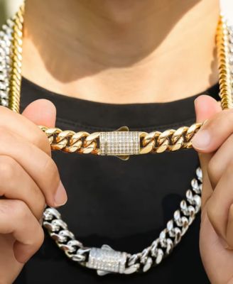 Men's Cuban Iced Clasp Chain Necklace in 316L Stainless Steel