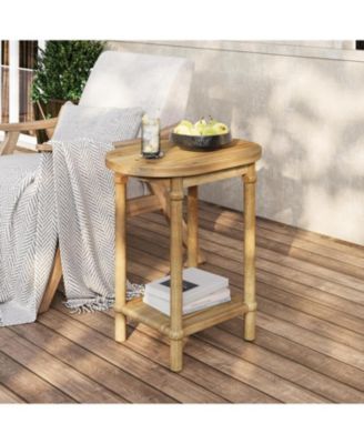 Oval Side Table, Farmhouse End Table with Storage Shelves, Solid Wood Nightstand for Small Spaces, Living Room, Bedroom, Easy Assembly