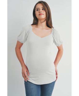 Maternity Short Sleeve Sweetheart Neck Puff Top