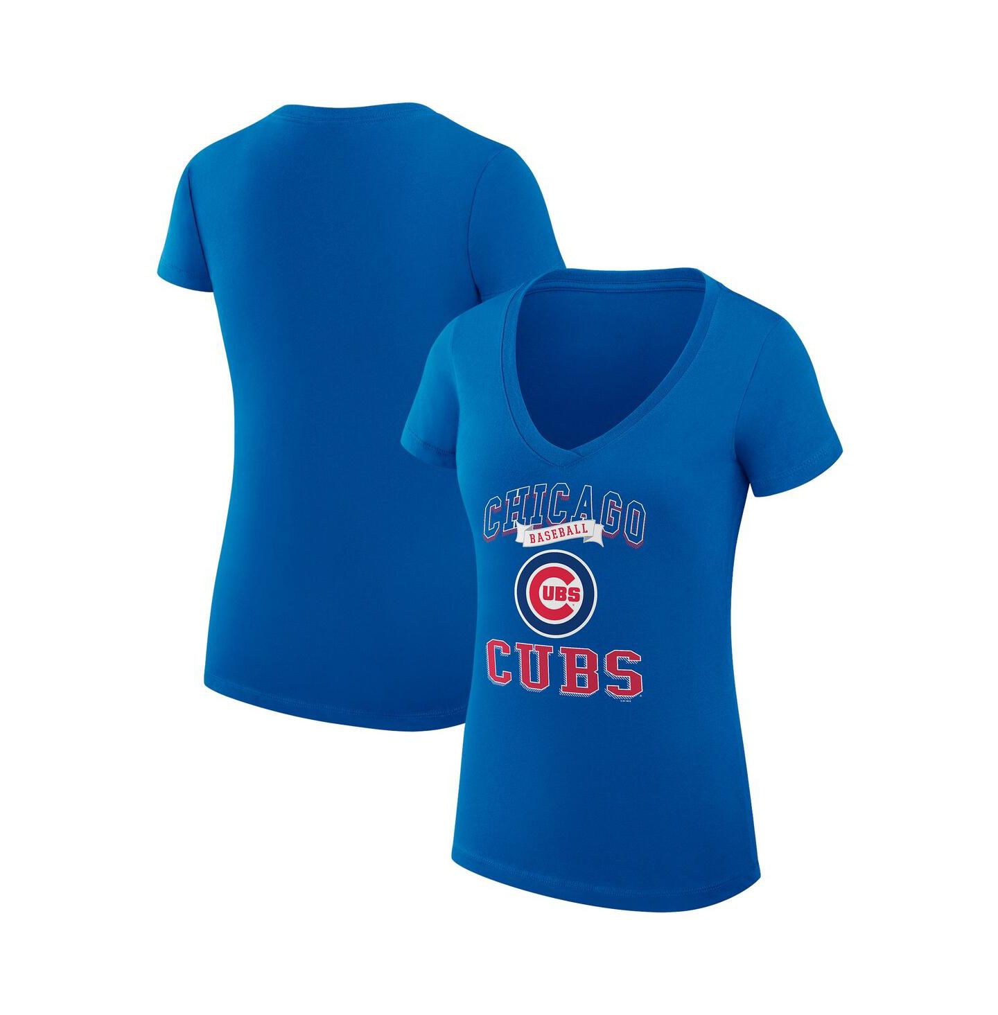 Женская футболка G-III 4Her by Carl Banks Royal Chicago Cubs Super-Slim Fit Lightweight Team Logo Graphic V-Neck — фото 1