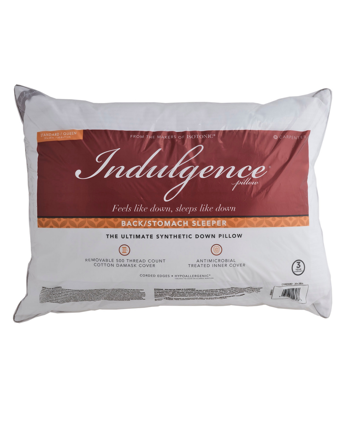 Indulgence by Isotonic 500-thread-count 100% Cotton Cover Back/Stomach Sleeper Pillow