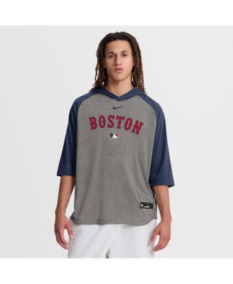 Men's Navy Boston Red Sox Authentic Collection Flux Dri-FIT Raglan 3/4-Sleeve Hooded T-Shirt