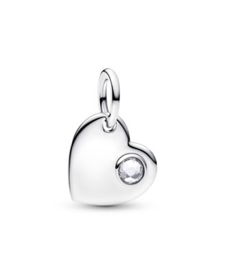 April Engravable Heart Clear Stone Dangle Charm