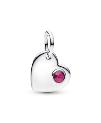 July Engravable Heart True Red Stone Dangle Charm