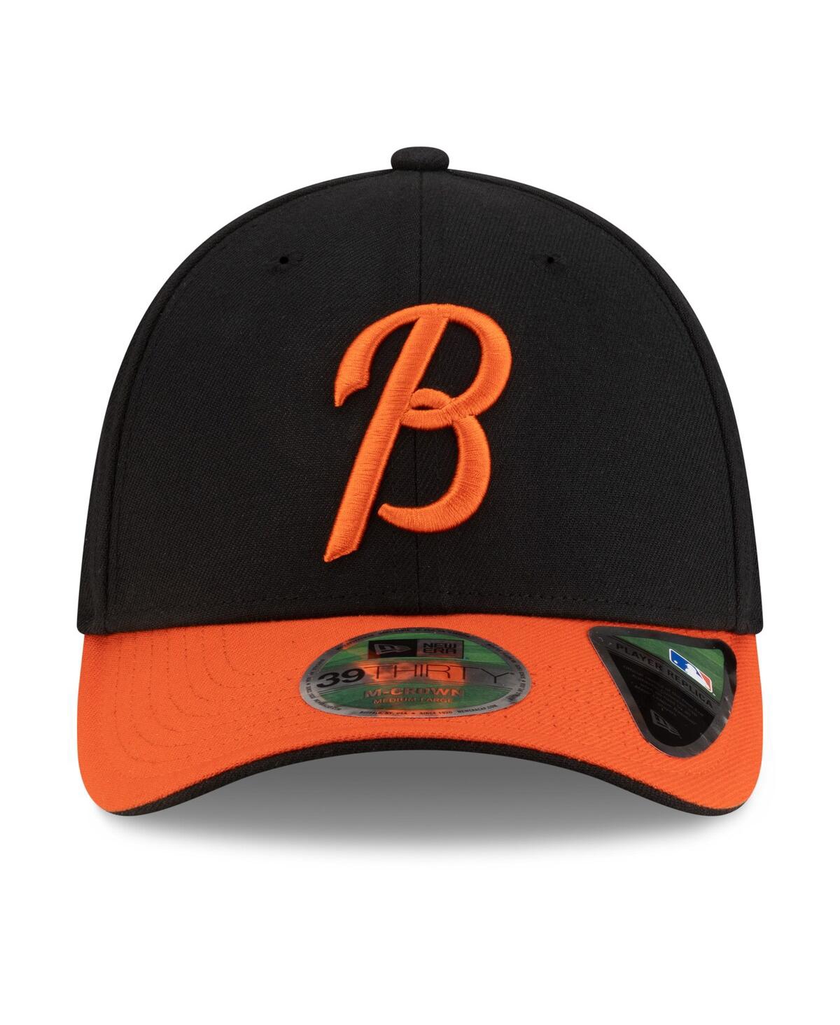New Era Men's Black/Orange Baltimore Orioles Player Replica 39THIRTY Flex Hat