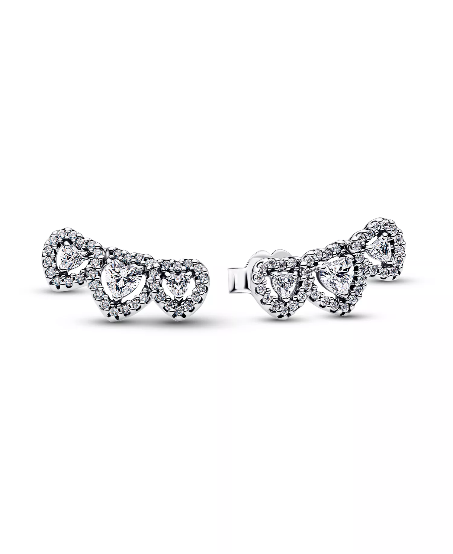 A pair of silver three heart stud earrings
