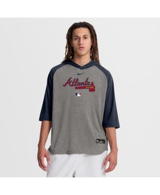 Men's Gray Atlanta Braves Authentic Collection Flux Dri-FIT Raglan 3/4-Sleeve Hooded T-Shirt