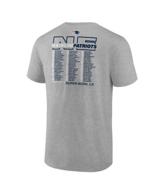 Men's Heather Gray New England Patriots Super Bowl LX Roster T-Shirt