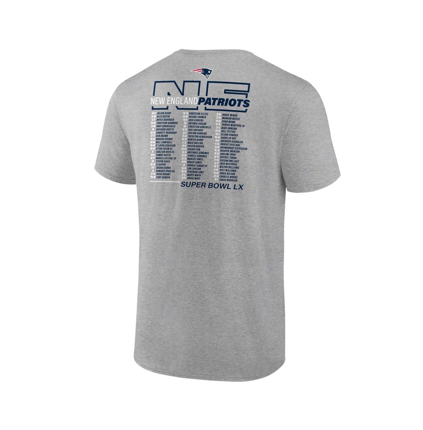 Мужская футболка Fanatics Heather Gray New England Patriots Super Bowl LX Roster — фото 3