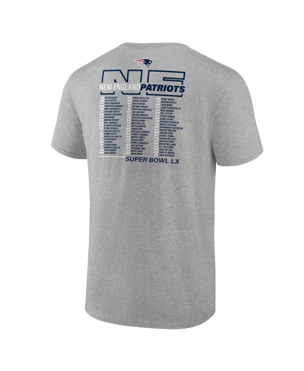 Fanatics Men's Heather Gray New England Patriots Super Bowl Lx Roster T-Shirt