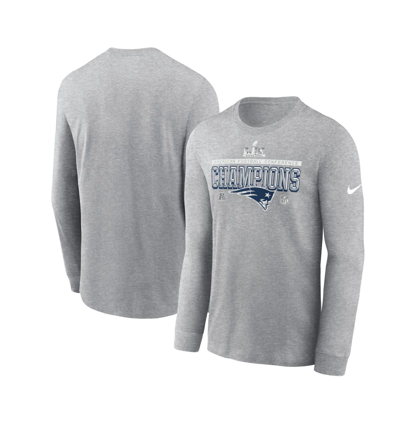 Мужская футболка Nike Heather Gray New England Patriots 2025 AFC Champions Locker Room Trophy Collection Long Sleeve — фото 1
