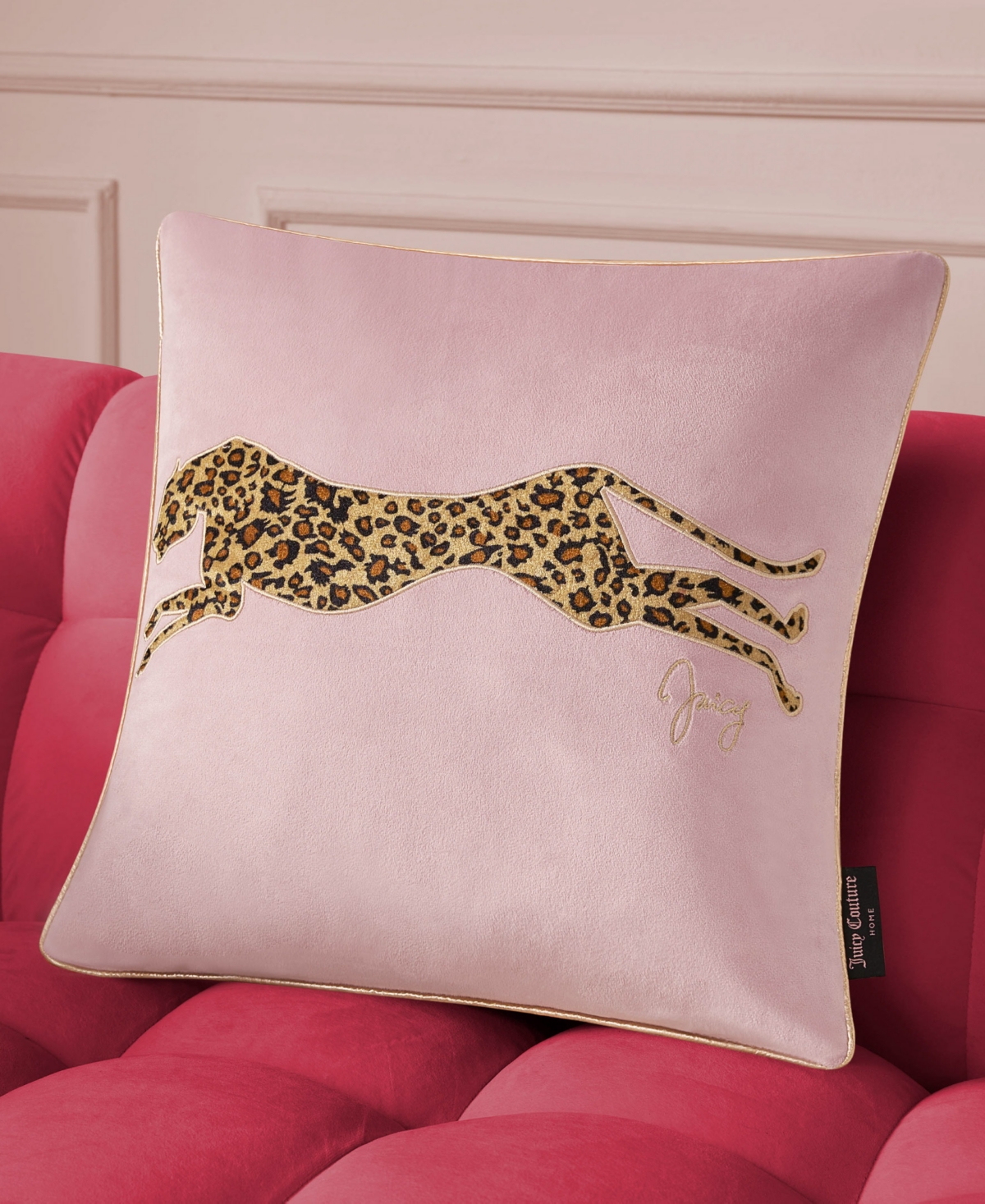Juicy Couture Embroidered Velvet Cheetah Decorative Pillow, 18" x