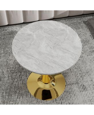  Gold 27.6" Mid-Century Modern Coffee/Dining Table with Round Marble Top.