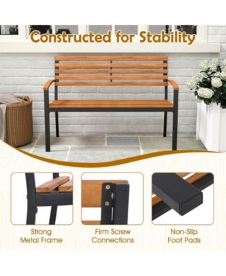 Outdoor Bench Acacia Wood Patio Loveseat w/ Backrest Armrests Garden Bench