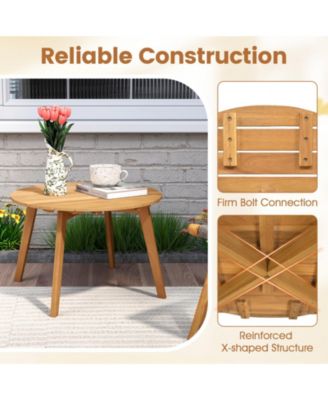 2PCS Outdoor Acacia Wood Side Table Patio 24.5'' Round End Table w/ Slatted Tabletop
