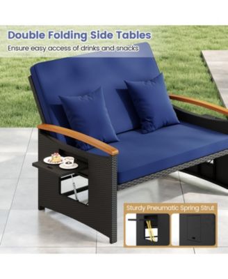 Patio Rattan Daybed Set w/Cushioned Loveseat & Storage Ottoman for Porch Outdoor