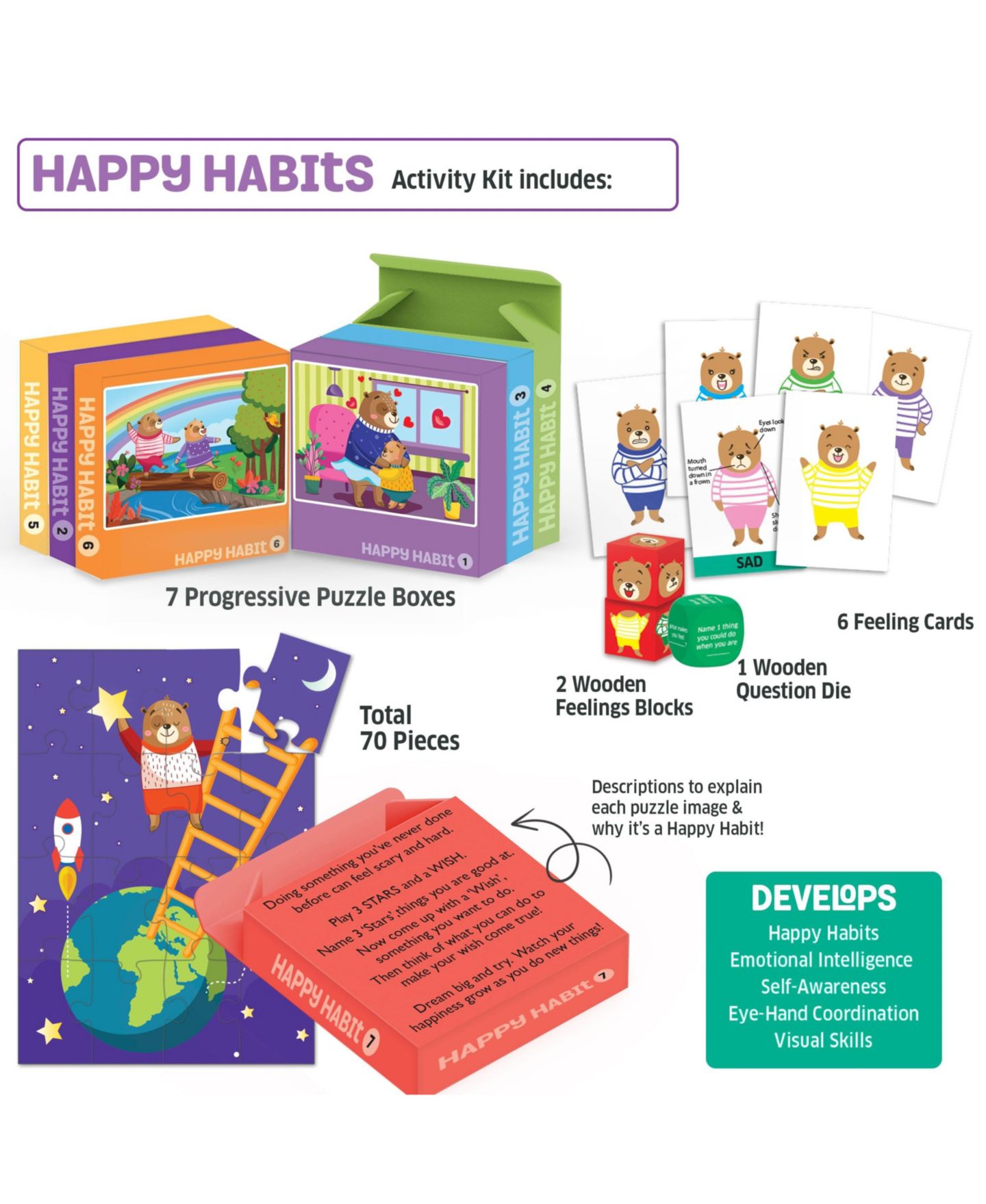 Набор из 7 развивающих пазлов Chalk & Chuckles Happy Habits, от 3 до 6 лет, цвет: Разноцветный — фото 2