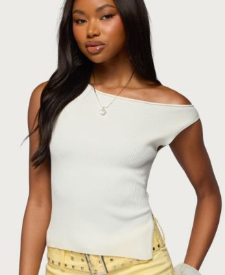 Women's Myrah Asymmetric Off Shoulder Ribbed Knit Top