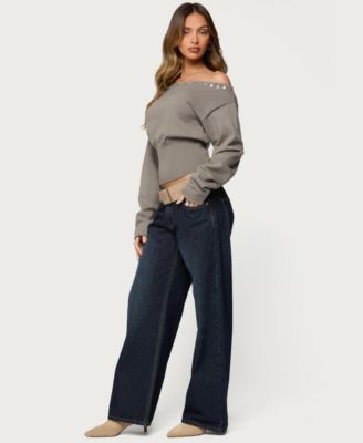 Women's Carmela Iridescent Button Off Shoulder Sweater