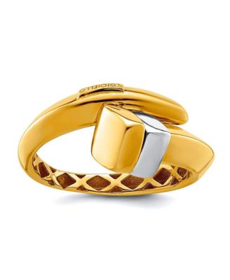 Solid 18k Two-tone Gold Adjustable Polished Square Buckle Ring