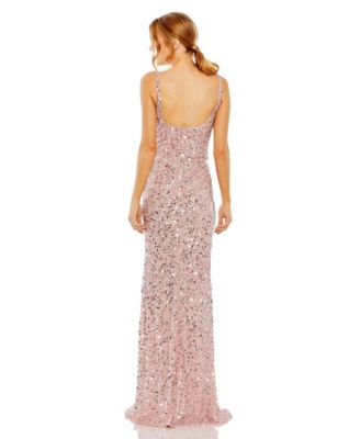 Womens Petite Sequined Low Back Slip Gown