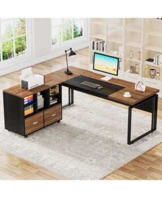 Office Desk with File Cabinet, Computer Executive Desk with Drawer Cabinet Set, L-Shaped
