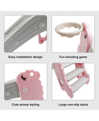 3-in-1 Foldable Toddler Slide with Climb & Basketball Hoop – Safe Triangle Structure