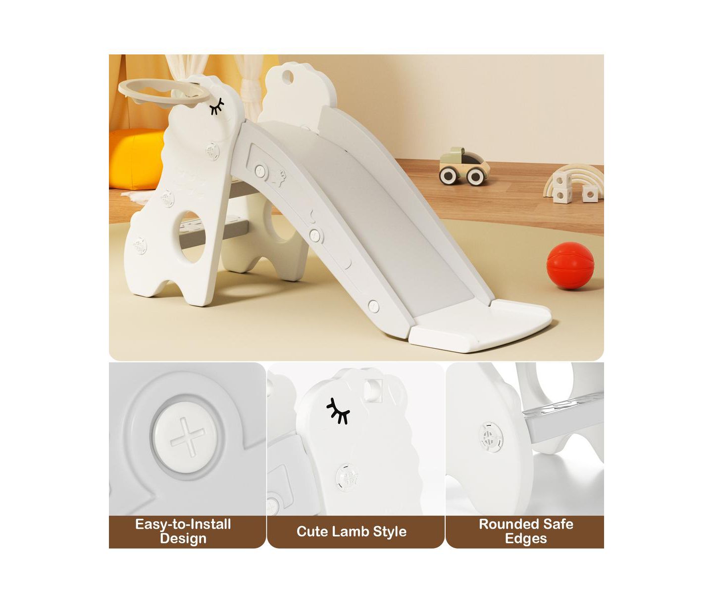 Детская игрушка Bruce & Shark 3-in-1 Foldable Slide with Climb & Basketball Hoop, Ages 3+, цвет: Белый — фото 6