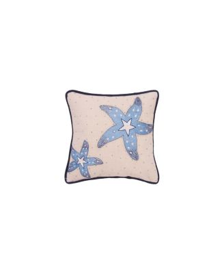 Abstract Oceanic Blue Sea Star Graphic Print Embellished Throw Pillow