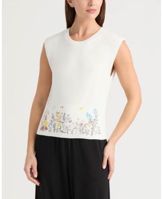 Women's Crewneck Sweater with Embroidered Hem