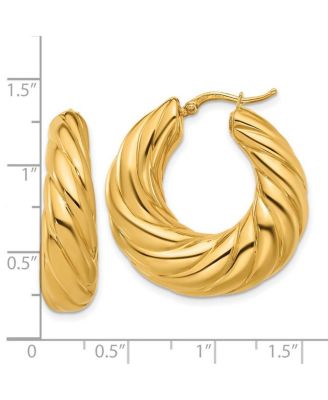 Solid 18k Yellow Gold Italian 32mm Scalloped Puffed Hoop Earrings 31.9x31.2mm Wide 10mm Thick Hoop Earring