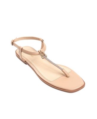 Women's Fashion Sandal with T-Strap Upper, Rhinestones and Dangle Charms