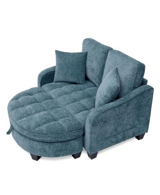 two-seater sofa chaise longue with storage footrest and pillows